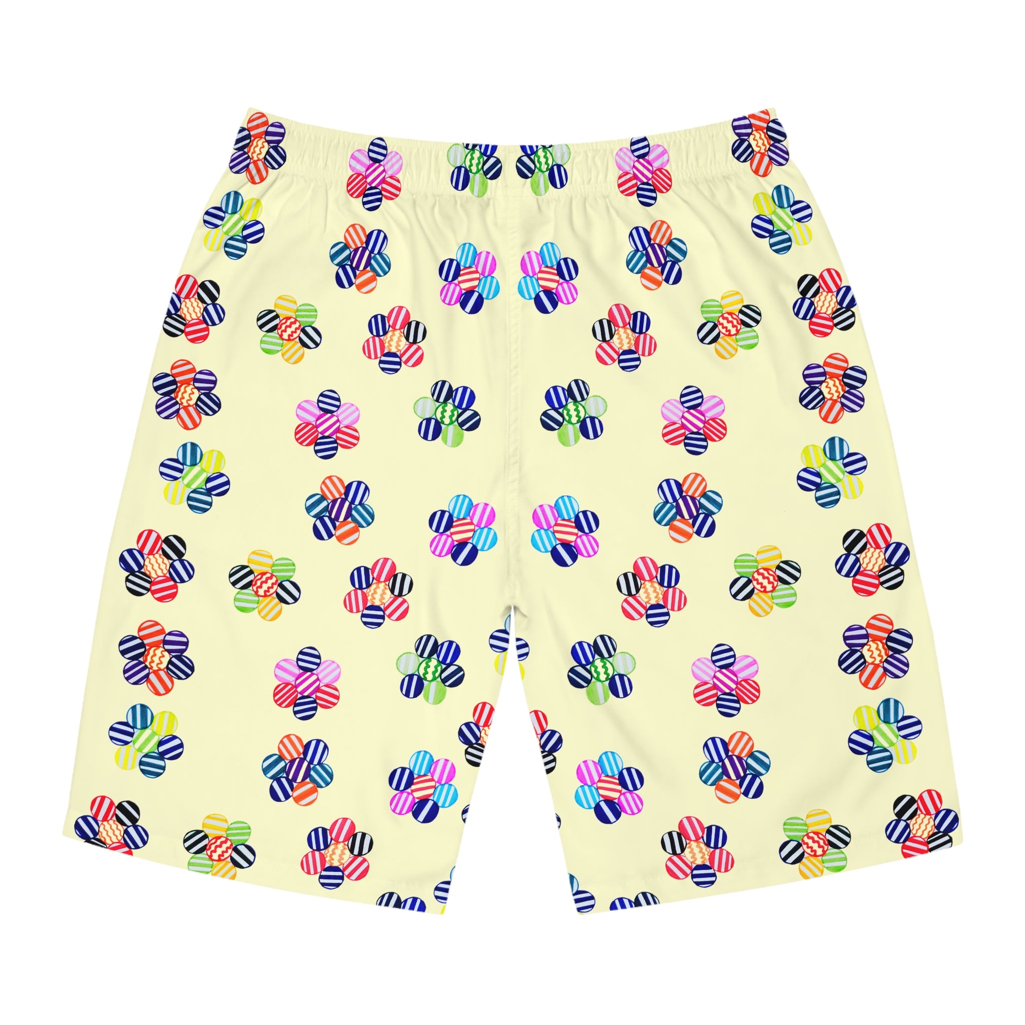 Cream Geo Candy Floral Men's Board Shorts (AOP)