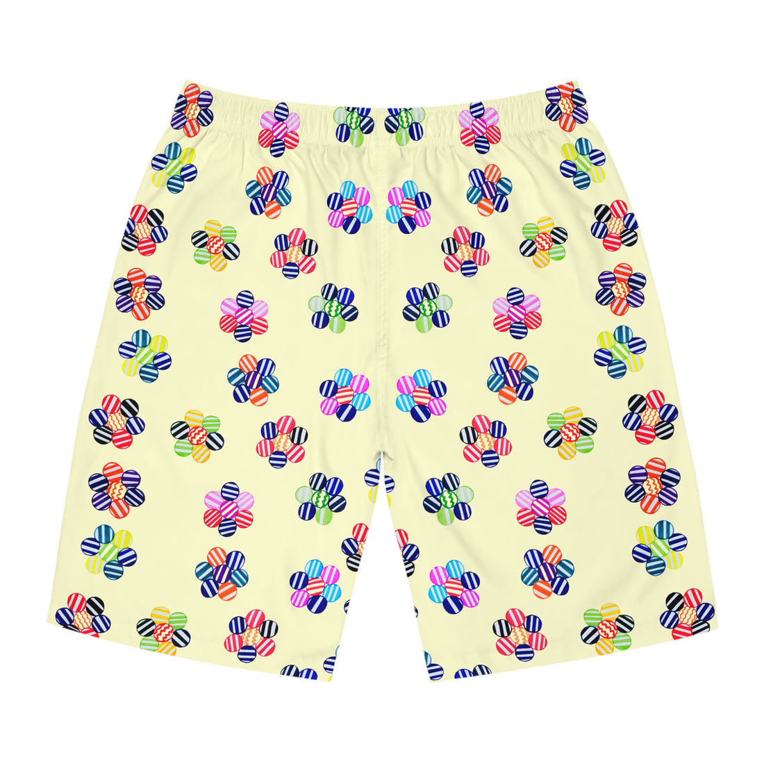 Cream Geo Candy Floral Men's Board Shorts (AOP)