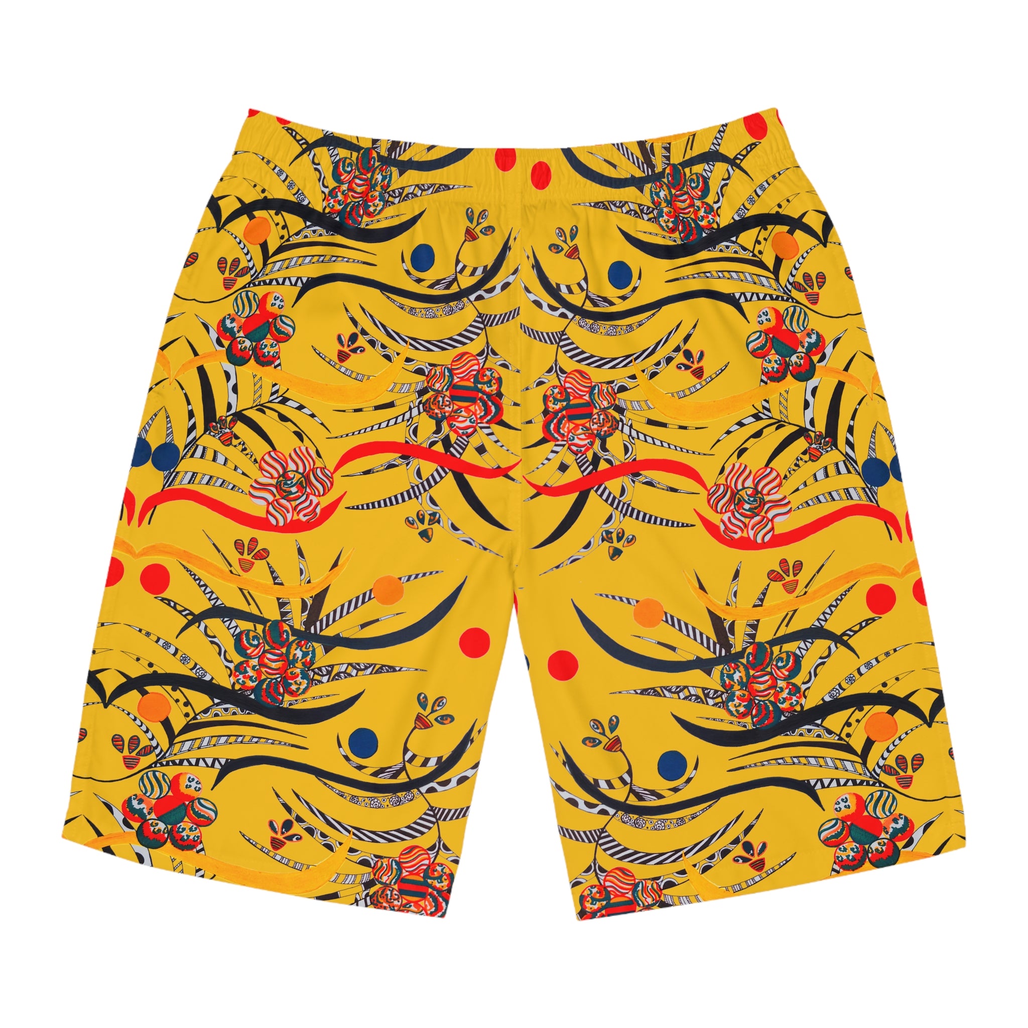 Yellow Wilderness Print Men's Board Shorts (AOP)