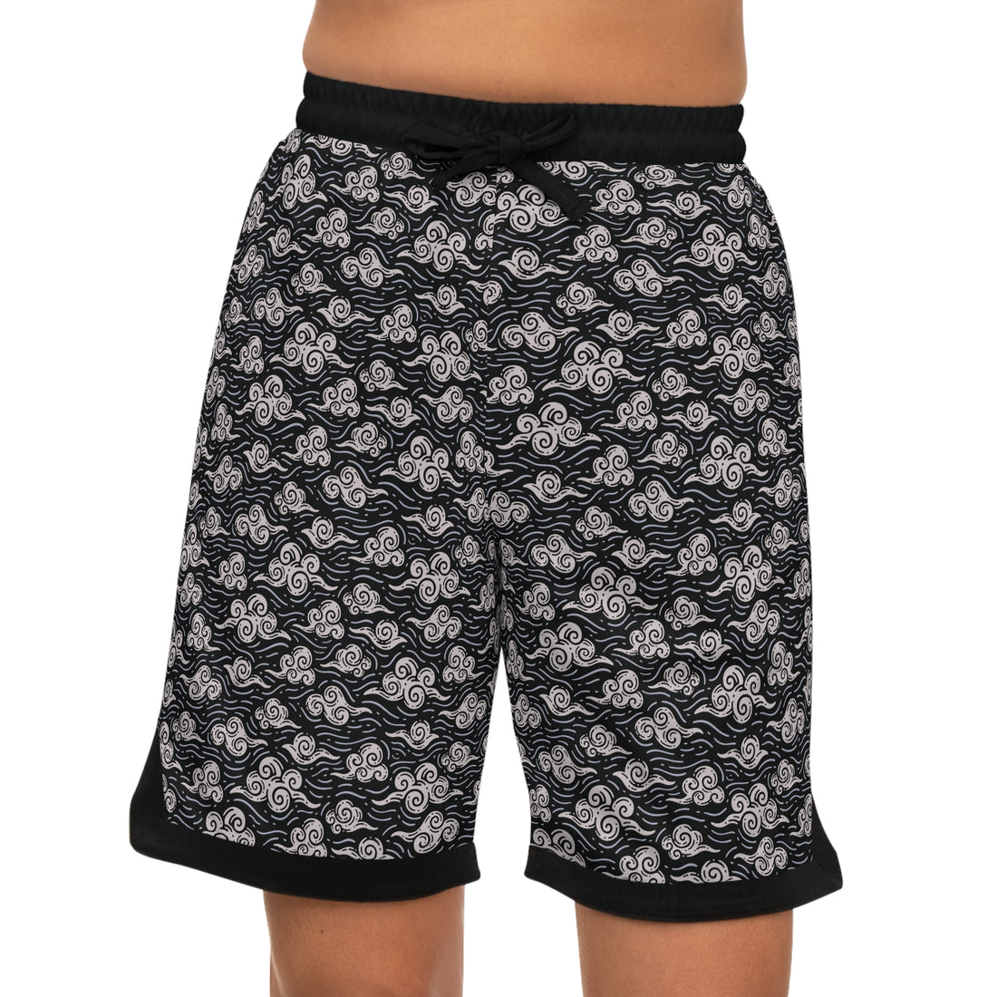 Black Oriental Clouds Basketball Rib Shorts (AOP)