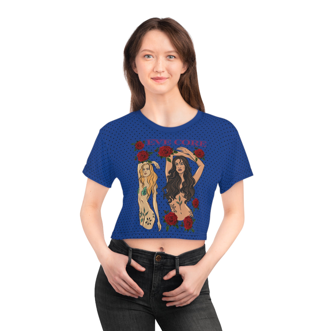 Blue Red Eve Core AOP Crop Tee