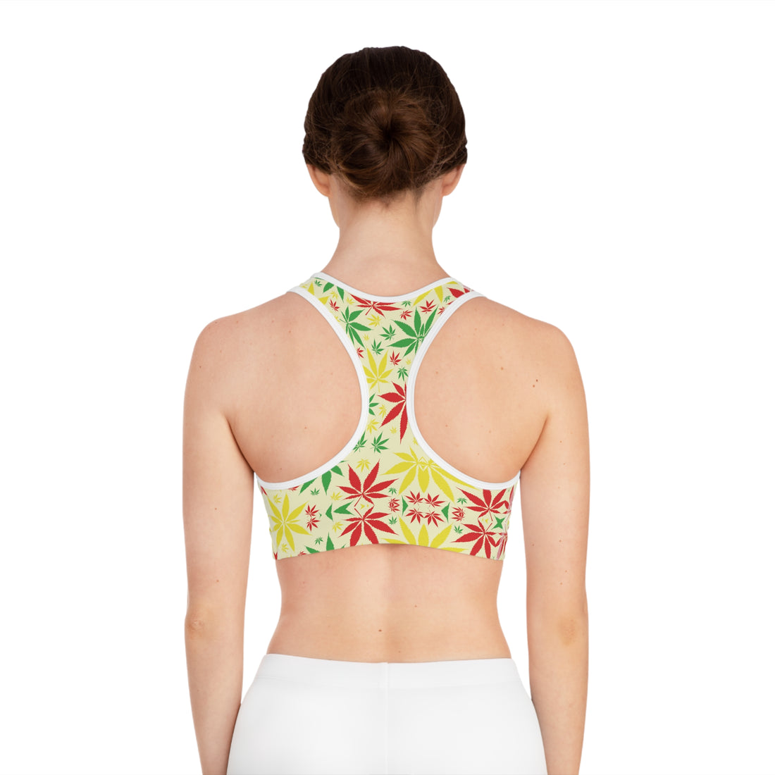 Cream Tropical Rasta Toned Racer Back (AOP) Sports Bra