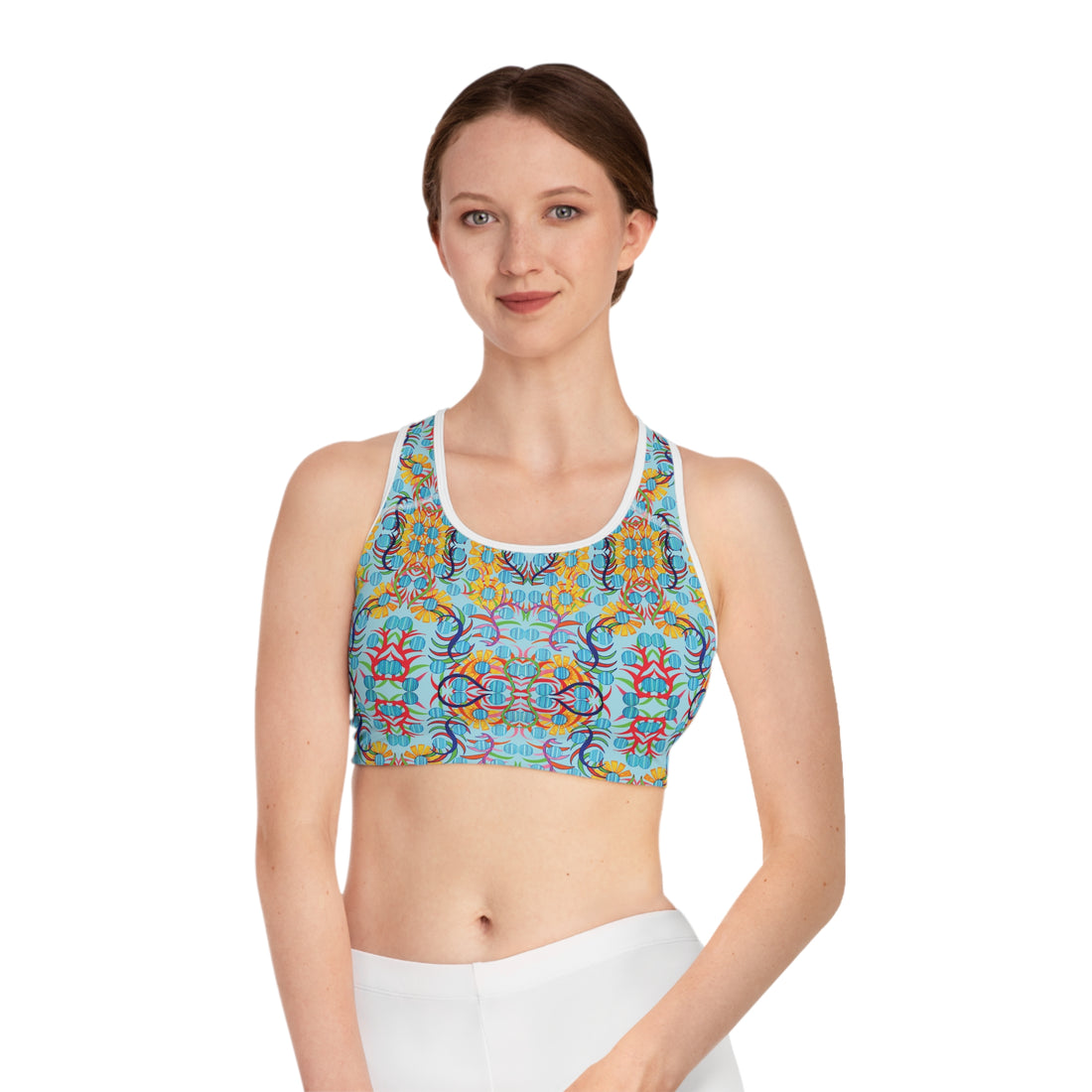 Icy Sunflower Print Racerback (AOP) Sports Bra