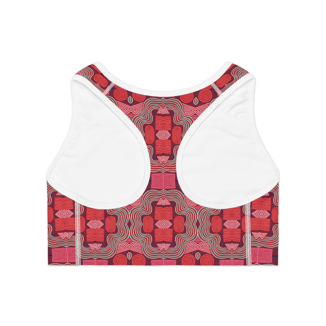 Red Geometric Print (AOP) Racerback Sports Bra