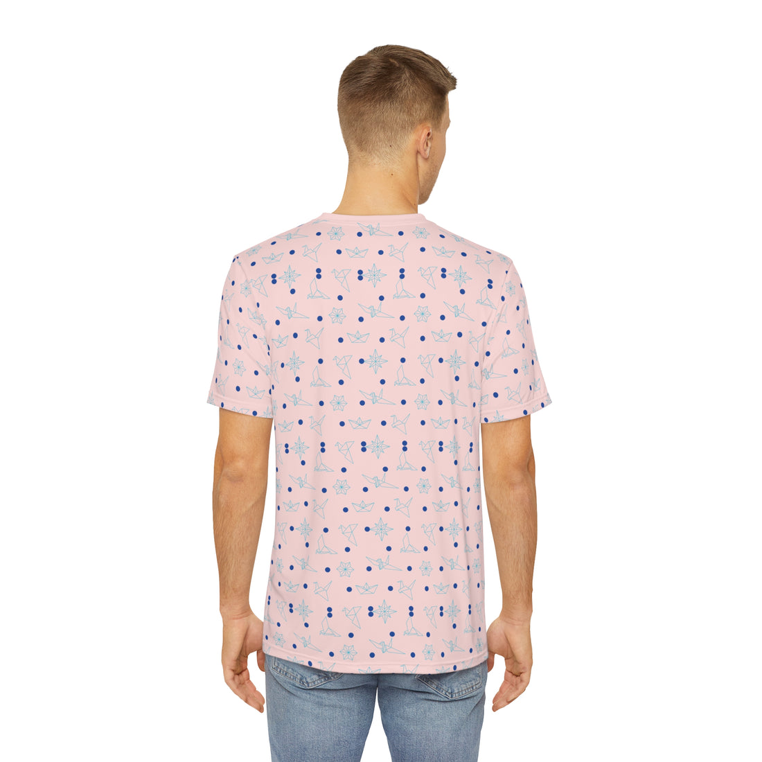 Pale Pink Origami Men's Polyester Tee (AOP)