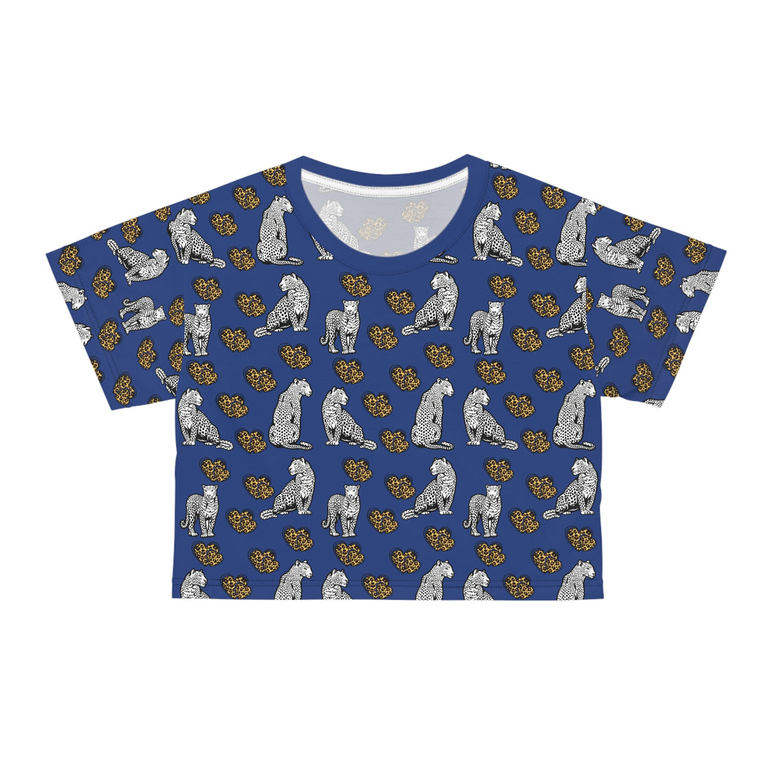 Blue Cheetah Hearts AOP Crop Tee