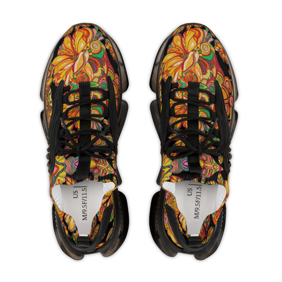 Black Artsy Floral OTT Men's Mesh Knit Sneakers