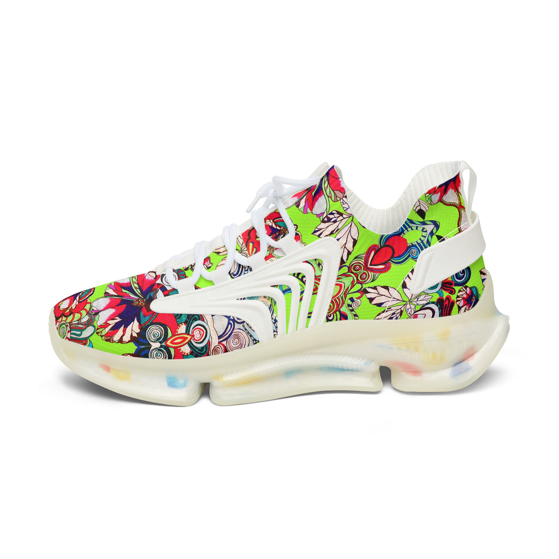 Lime Green Floral Pop OTT Women's Mesh Knit Sneakers