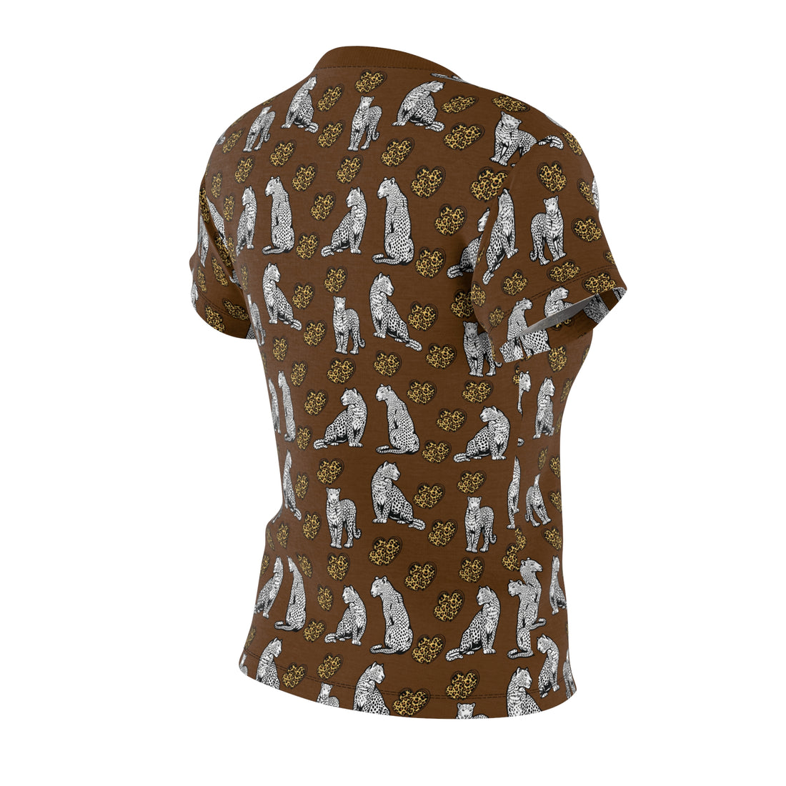 Brown Cheetah Hearts AOP Women's Cap Sleeves T-shirt