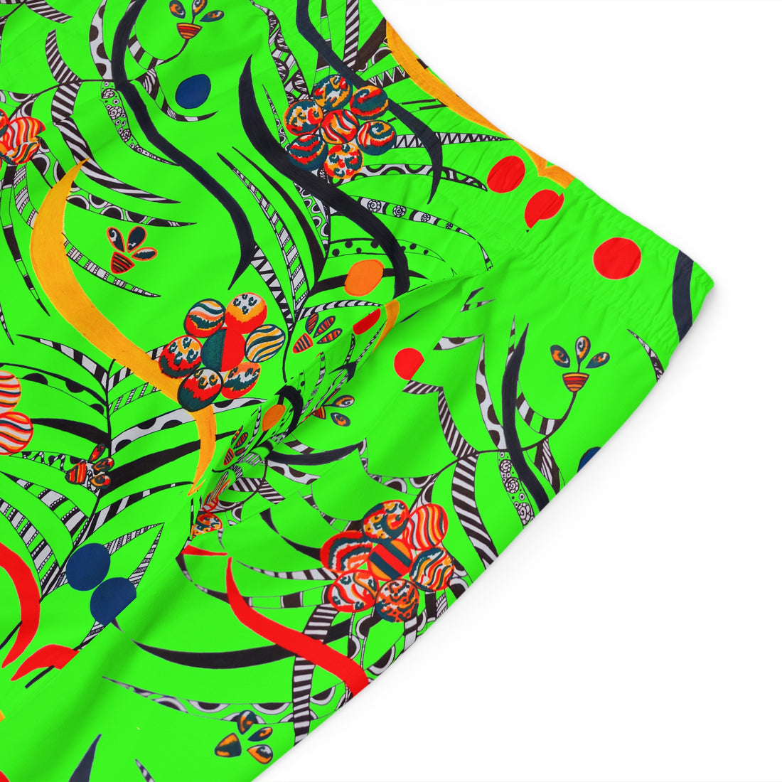 Neon Green Wilderness Print Men's Board Shorts (AOP)