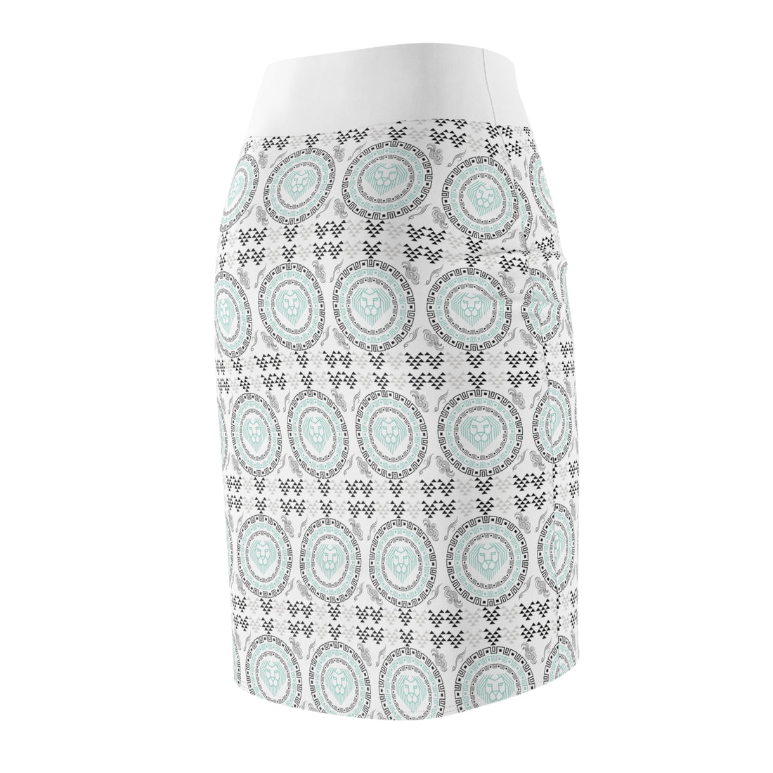 White Geo Lion Head Pencil Skirt