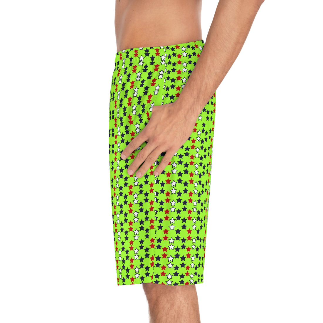 lime green star print board shorts for men