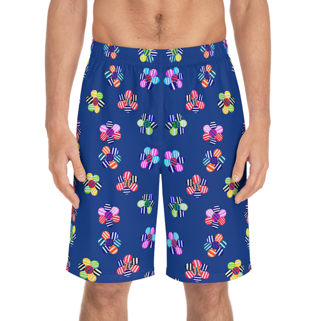 Royal Ble Geo Candy Floral Men's Board Shorts (AOP)