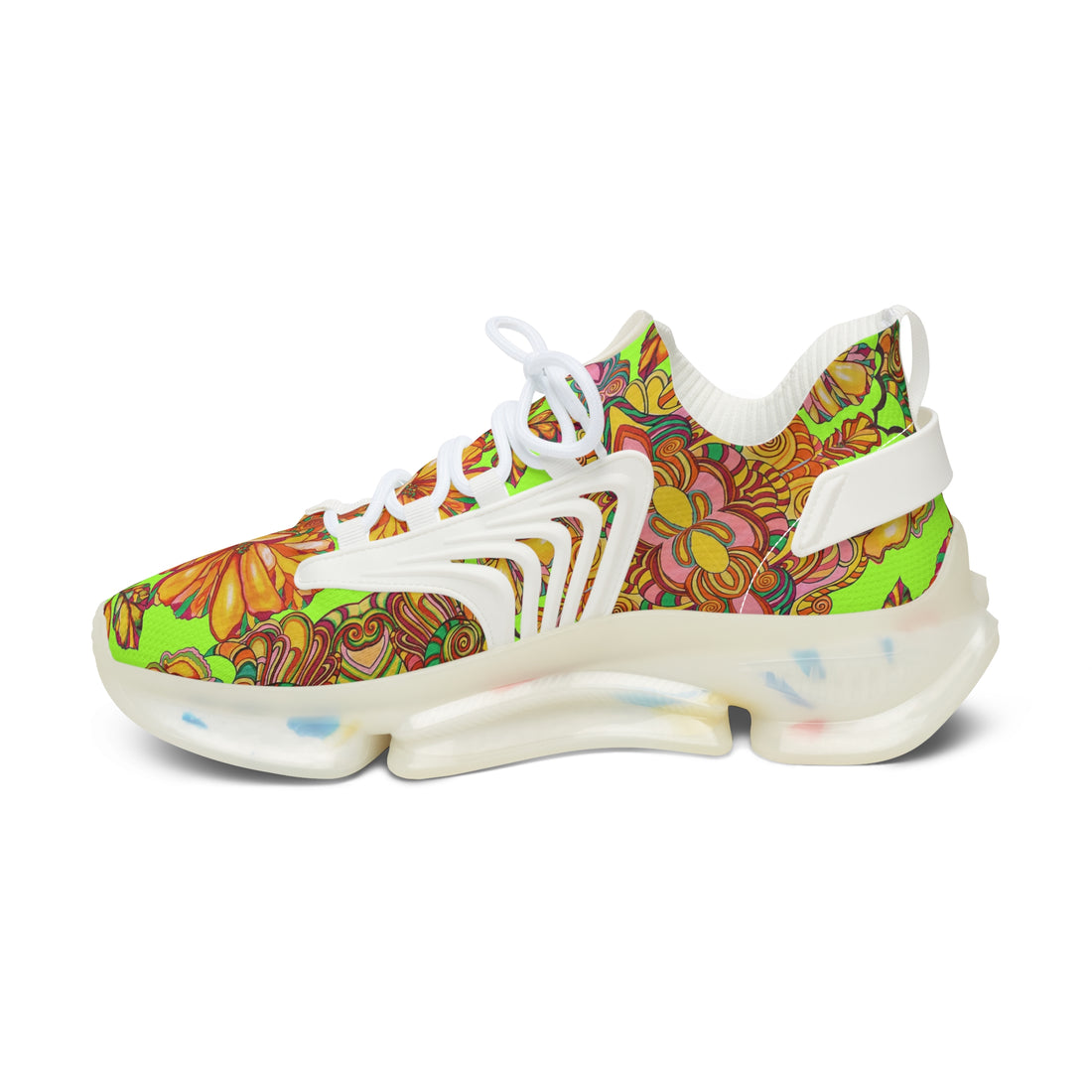 Lime Green Artsy Floral OTT Women's Mesh Knit Sneakers