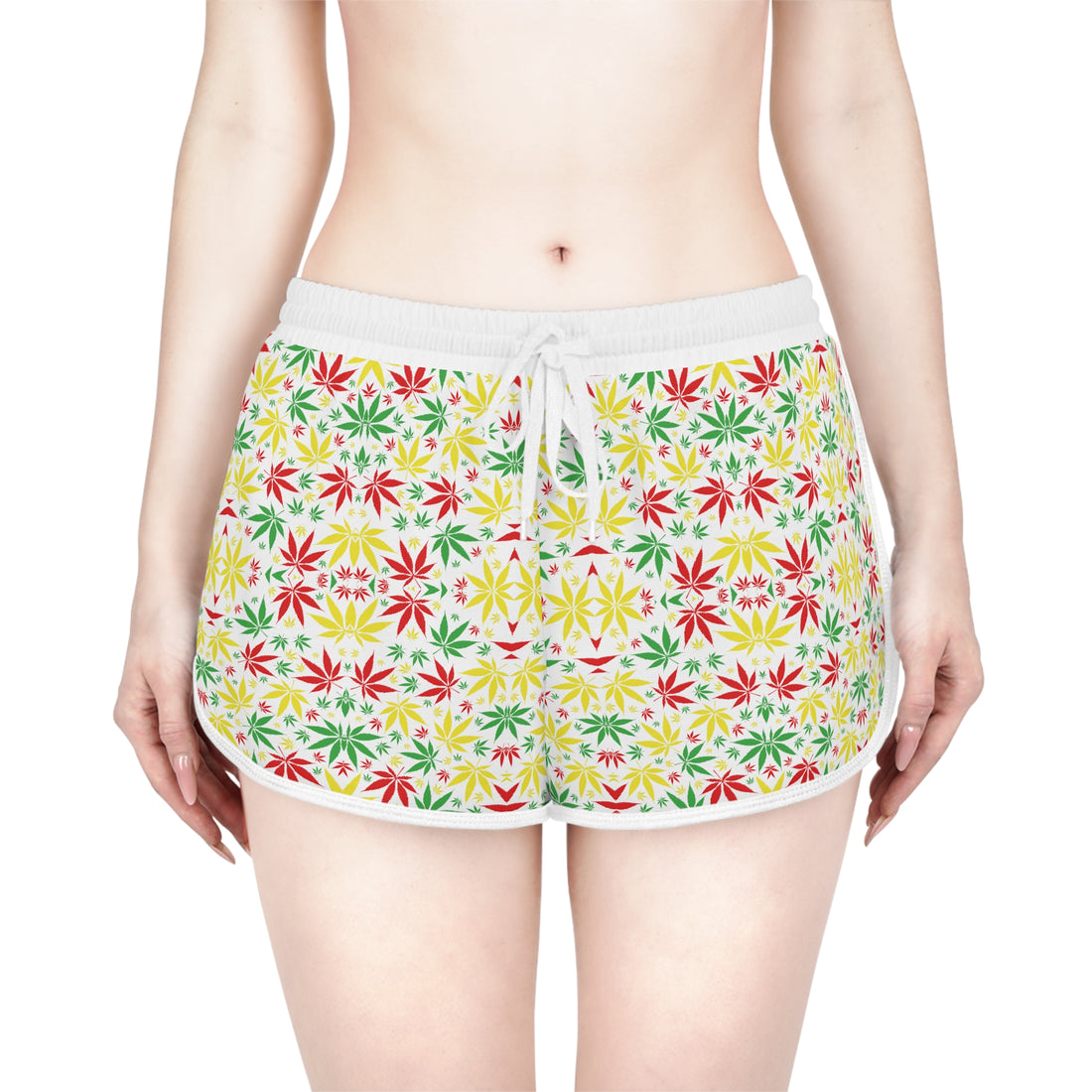 White Tropical Rasta Toned Relaxed Gym Shorts