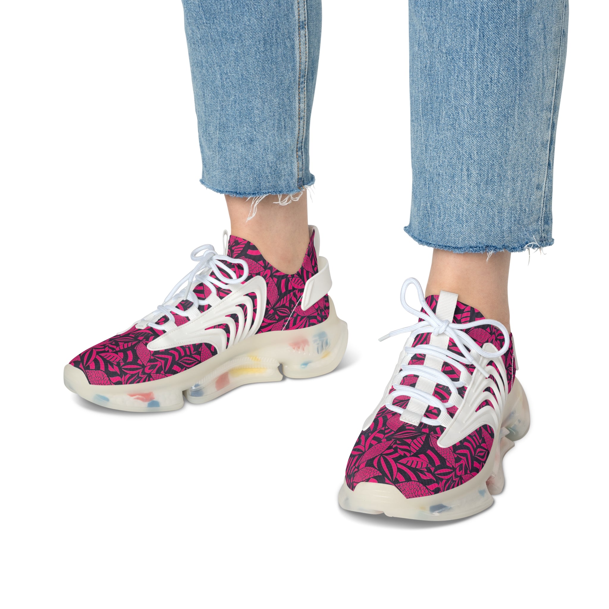 Hot Pink Tropical Minimalist OTT Women's Mesh Knit Sneakers