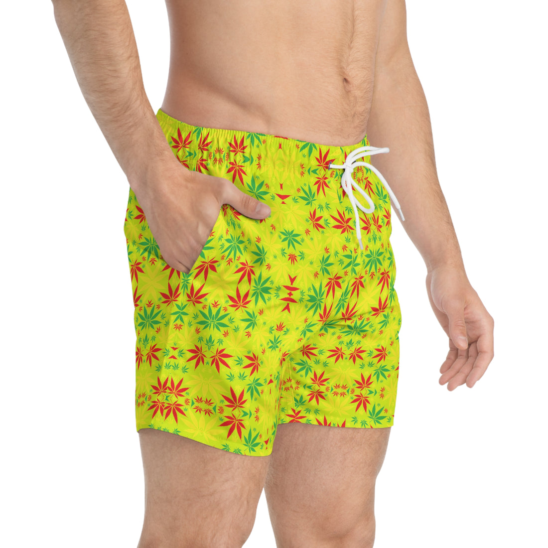 Lime Tropical Rasta Toned Swimming Trunks