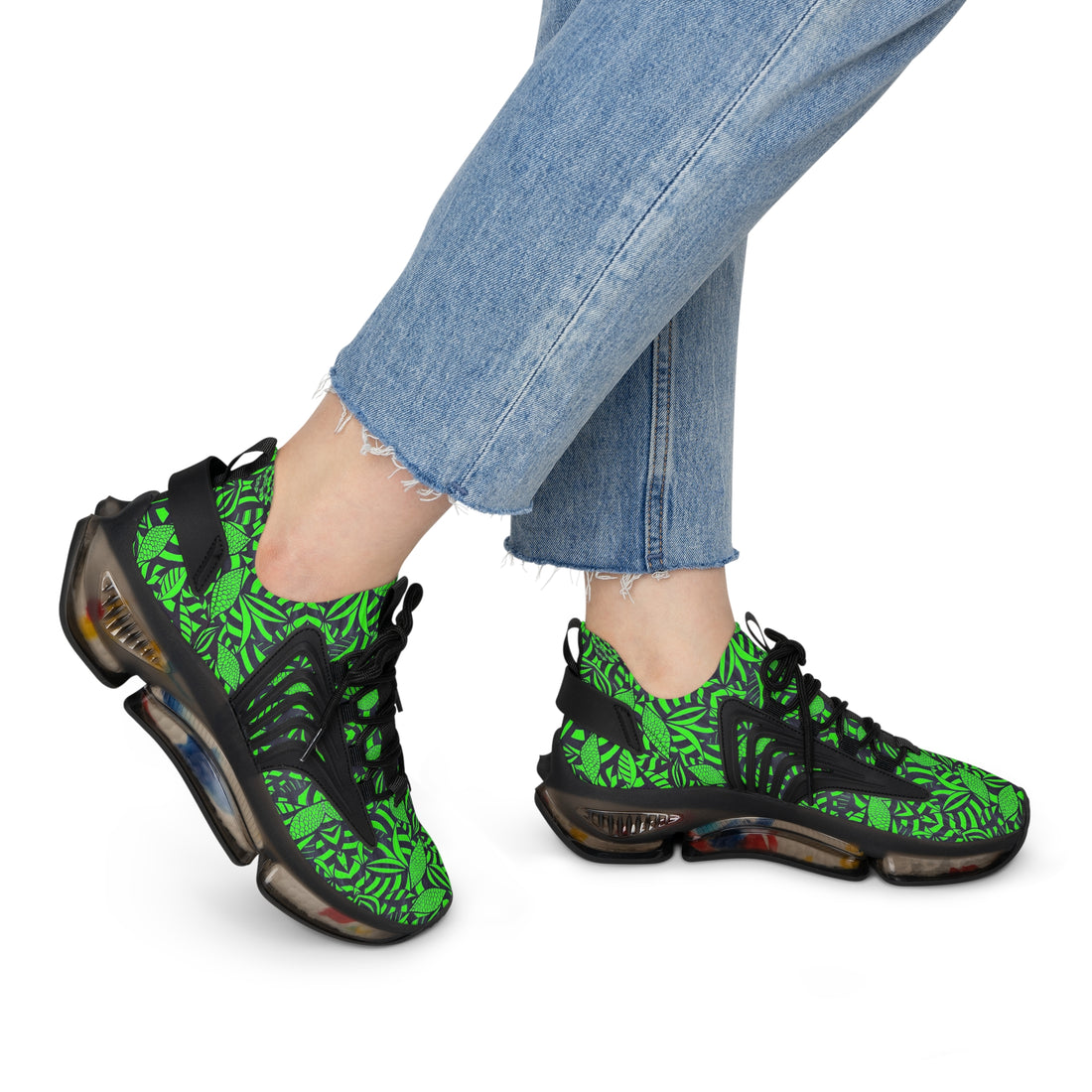 Neon Green Tropical Minimalist OTT Women's Mesh Knit Sneakers