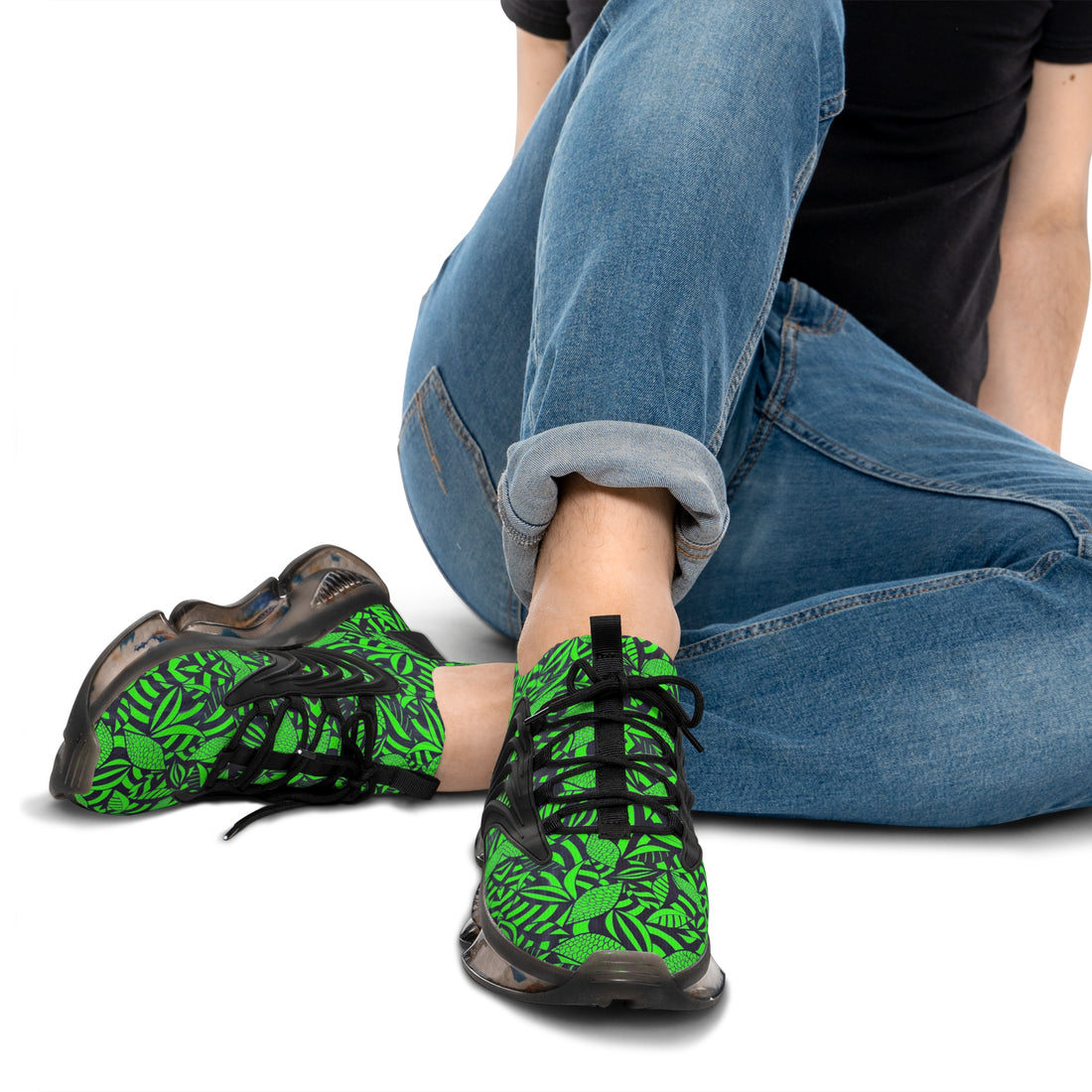 Neon Green Tropical Minimalist OTT Men's Mesh Knit Sneakers