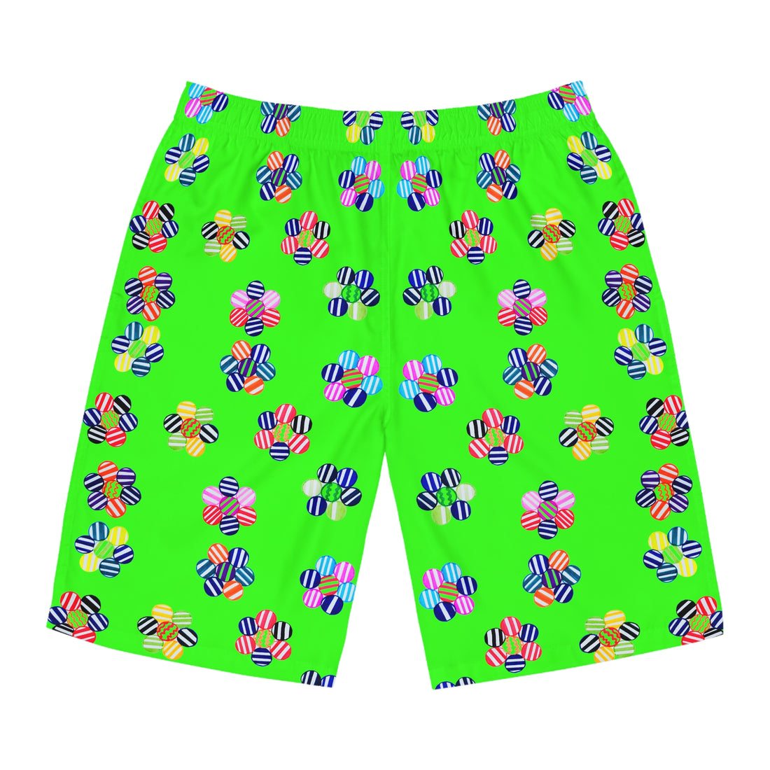 Neon Green Geo Candy Floral Men's Board Shorts (AOP)