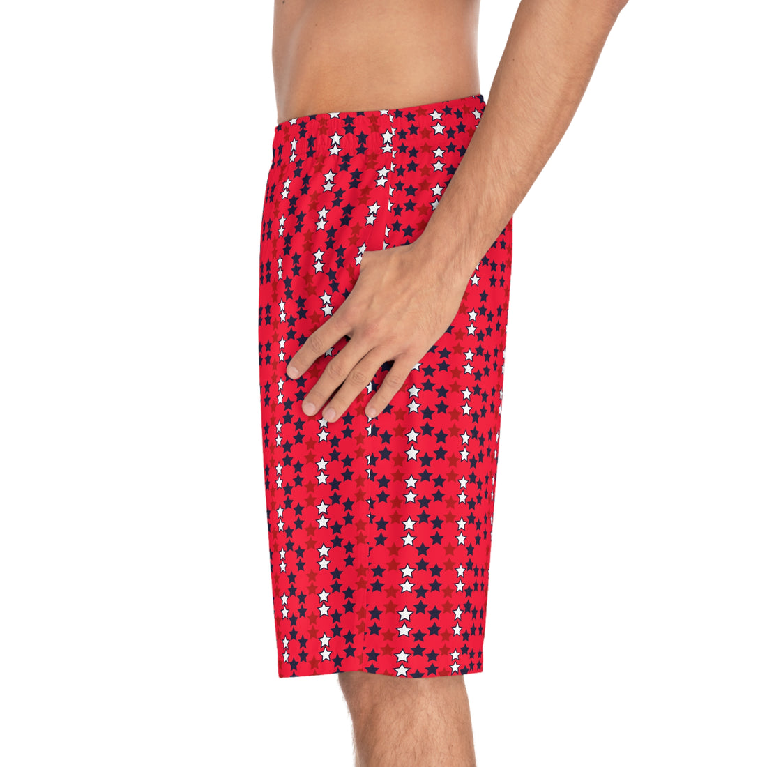 red star print board shorts for men