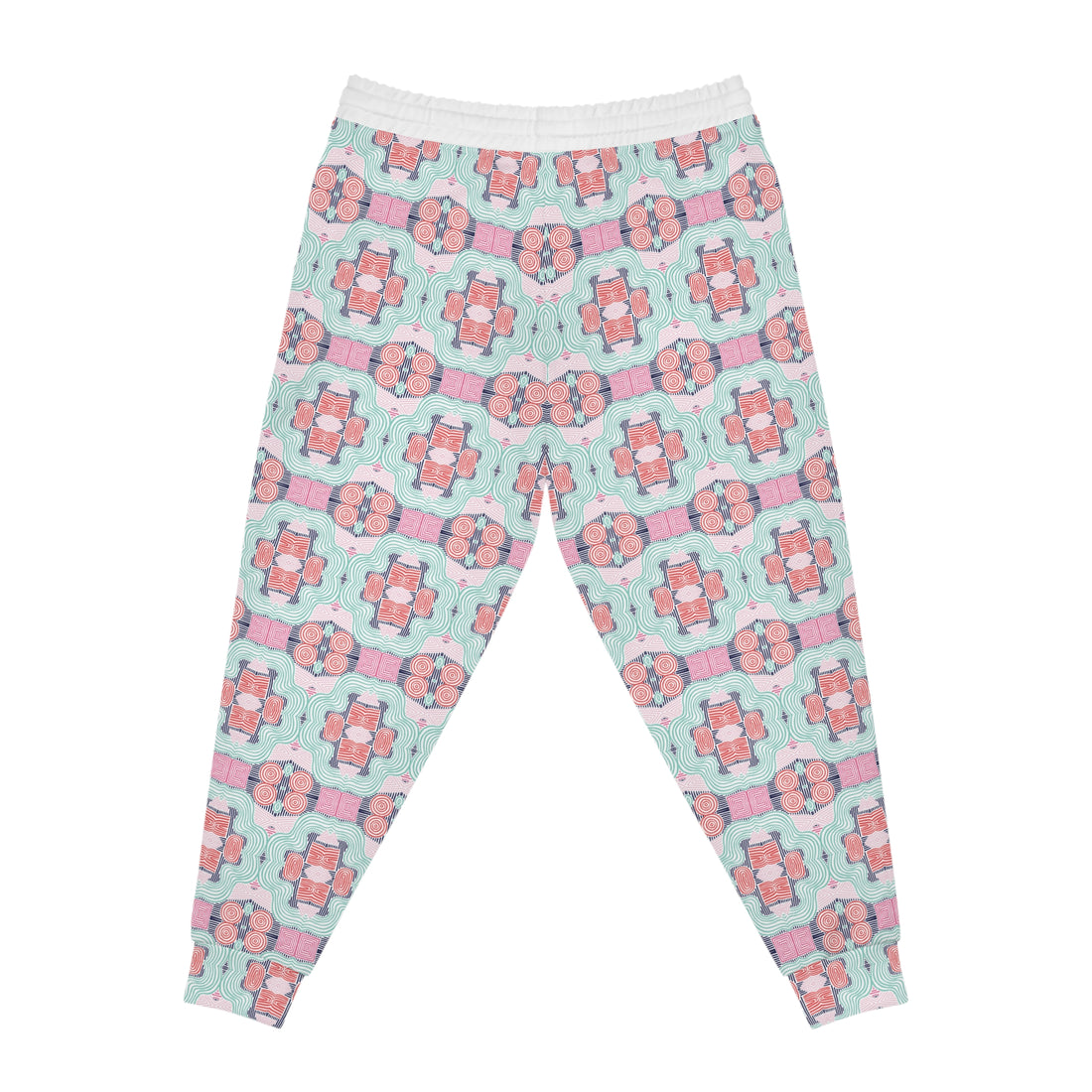 White Geometric Print Unisex Joggers