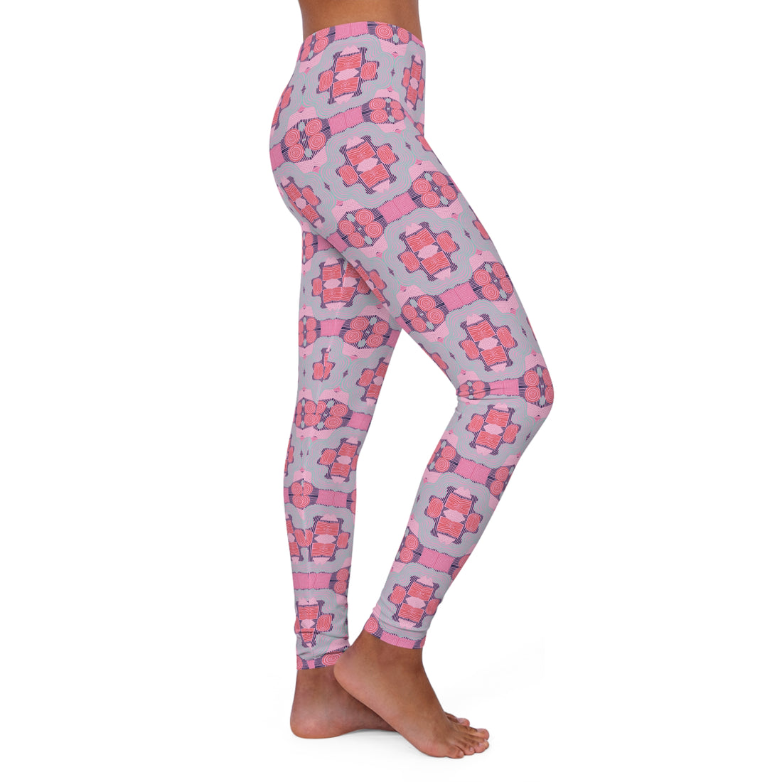 Muted Pink Geometric Print Spandex Leggings