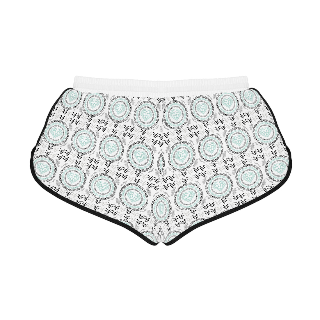 White Geo Lion Head Relaxed Gym Shorts