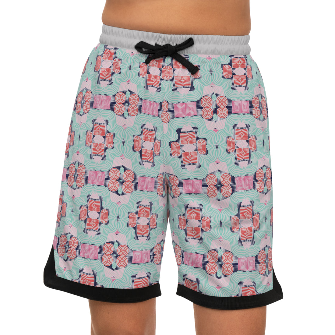 Slate Geometric Print Basketball Rib Shorts (AOP)