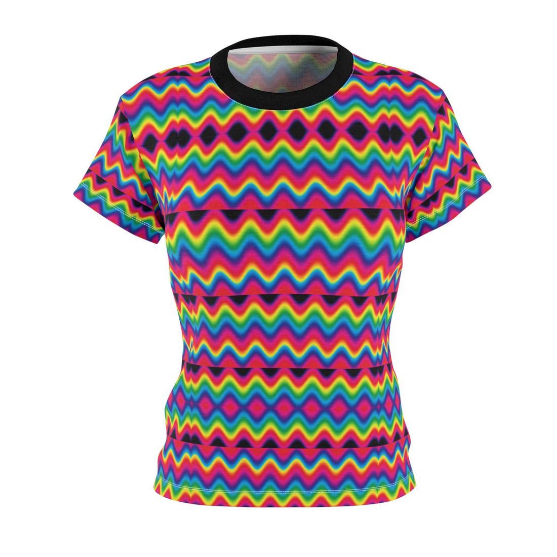 multi colour scallop print pschedelic women's cap sleeves t-shirt