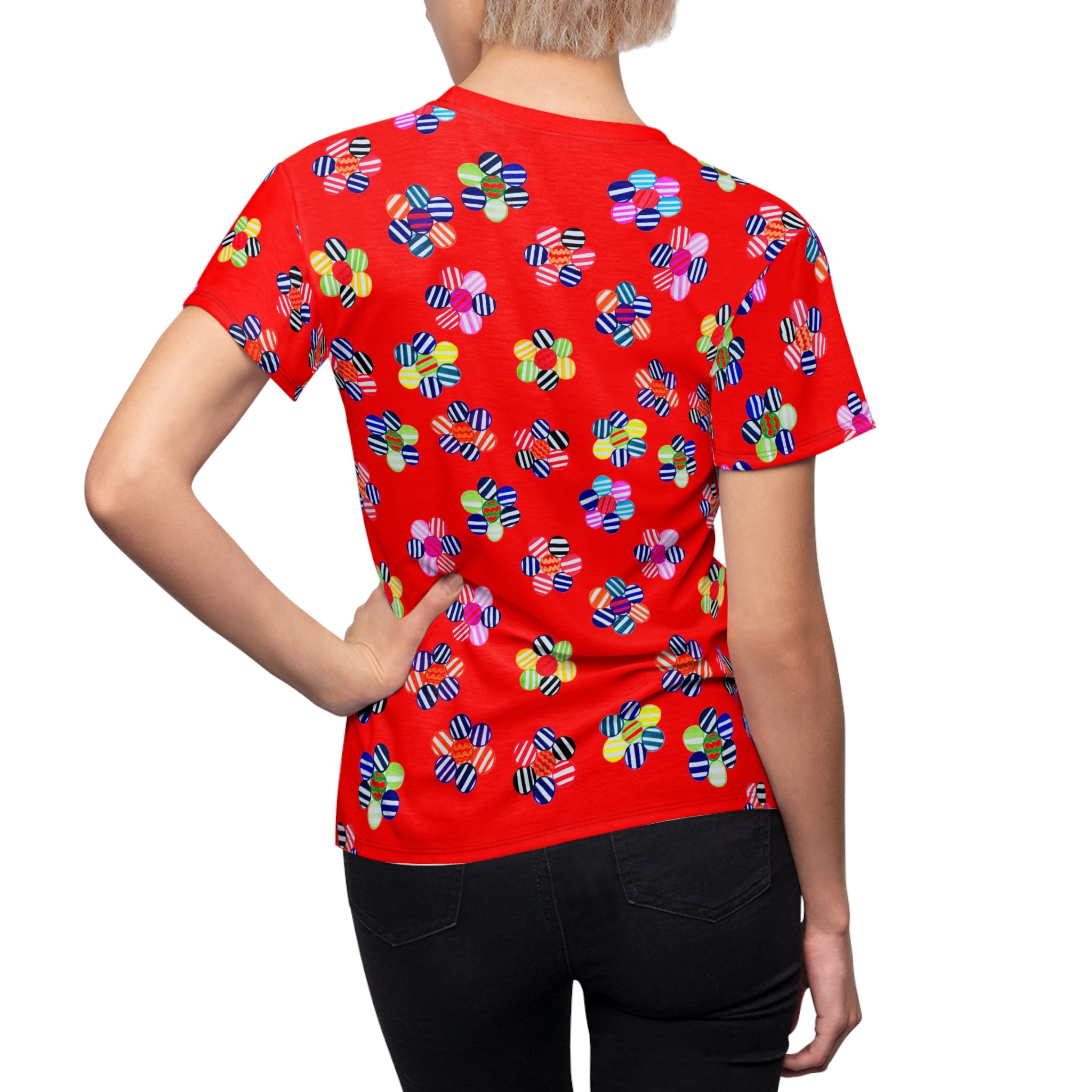 Red Candy Floral AOP Women's Cap Sleeves T-shirt