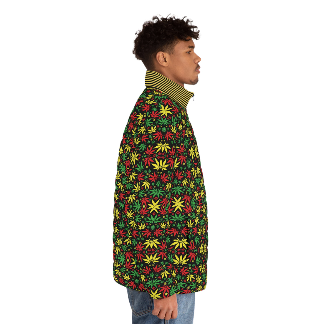 Black Tropical Rasta Toned Men's Puffer Jacket