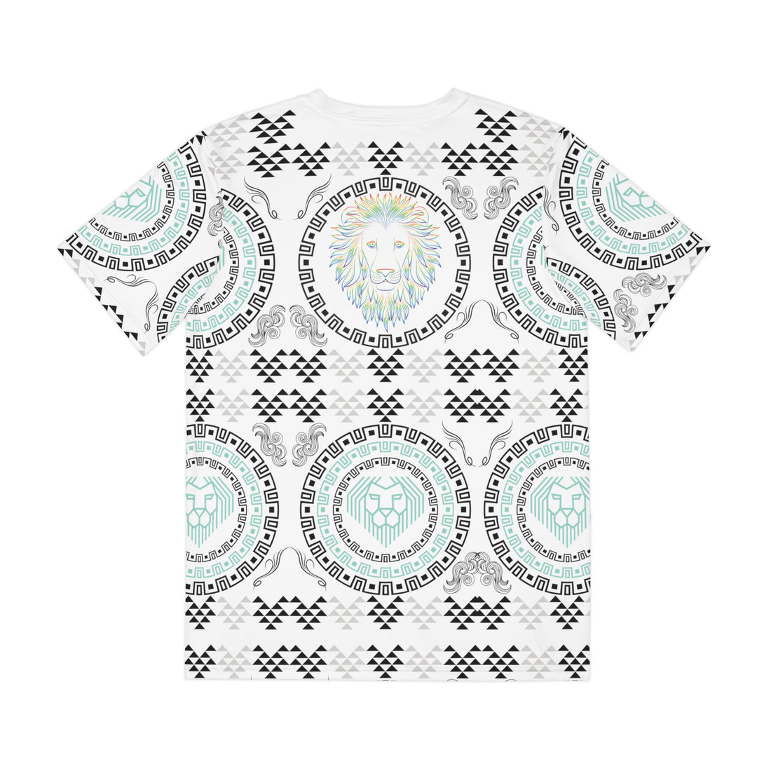 White Geo Lion Head Polyester Tee (AOP)