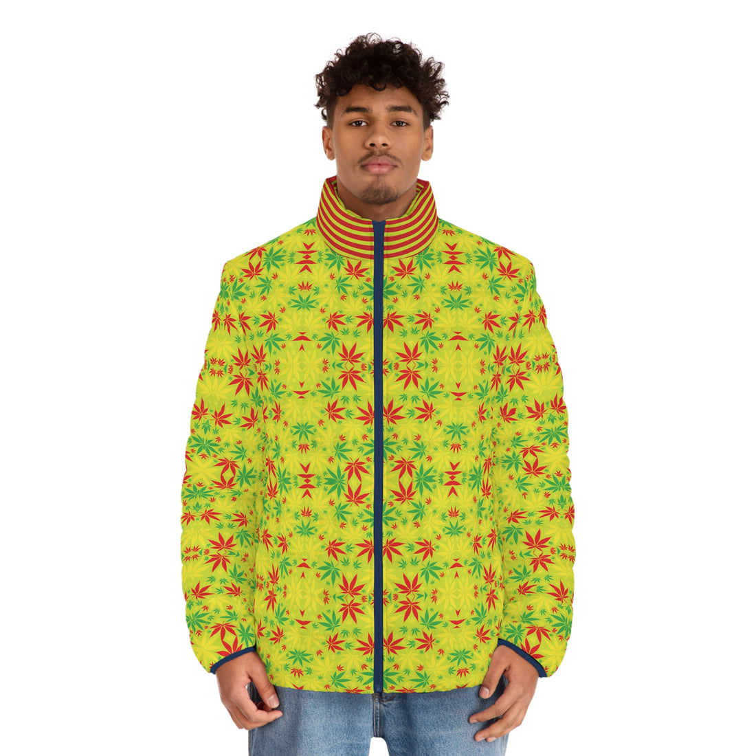 Lime Tropical Rasta Toned Men's Puffer Jacket