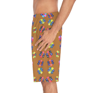 TUSSOCK geometric floral board shorts for men with elastic waistband