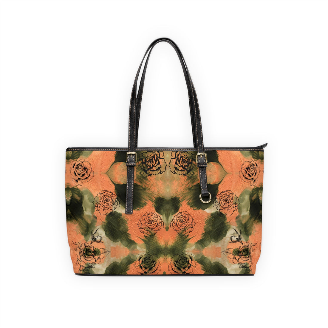 rose brush stroke pu leather over size tote bag
