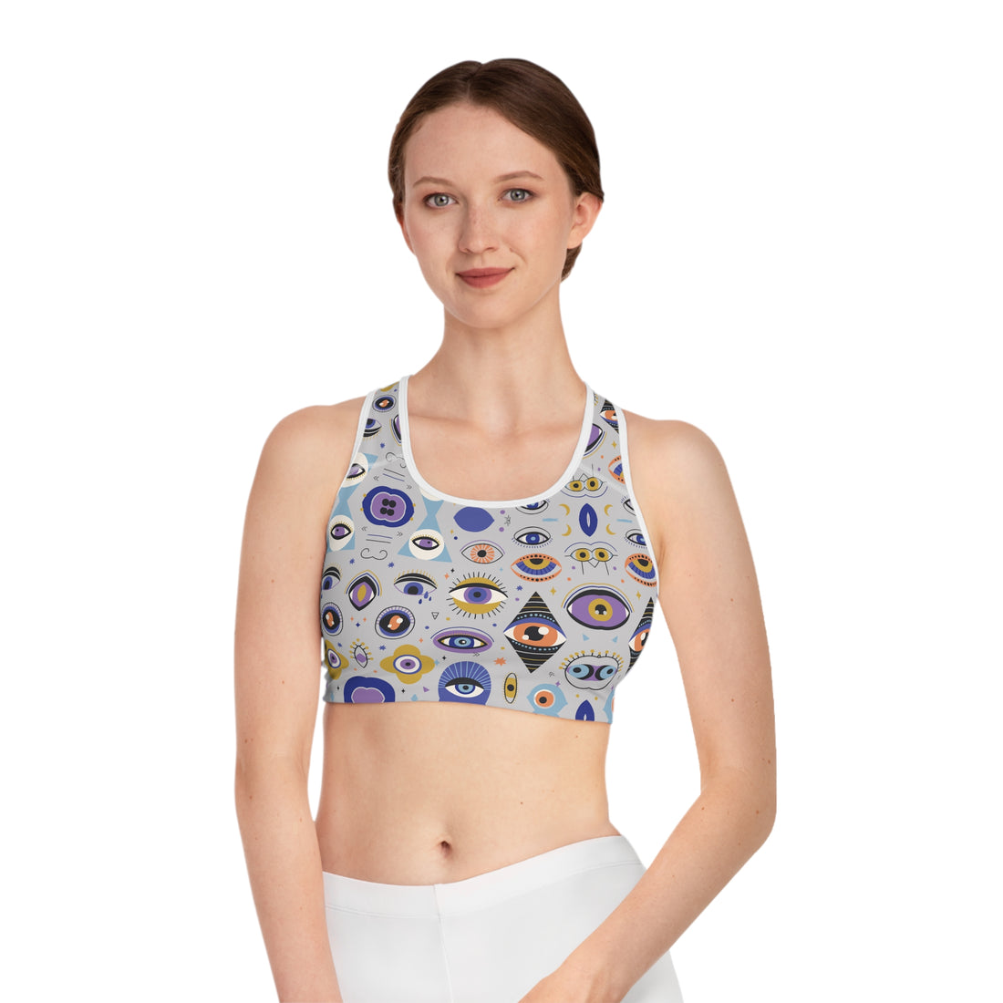 Slate Abstract Evil Eye Racerback (AOP) Sports Bra