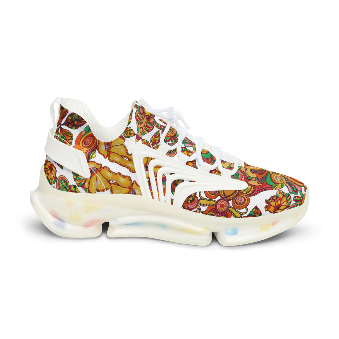 White Artsy Floral Pop OTT Men's Mesh Knit Sneakers