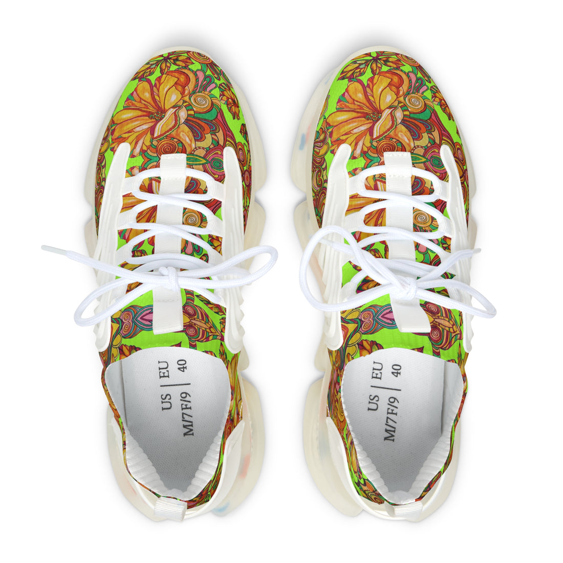 women's lime green floral print mesh knit sneakers