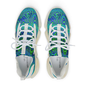 neon green men's sonic waves print mesh knit sneakers