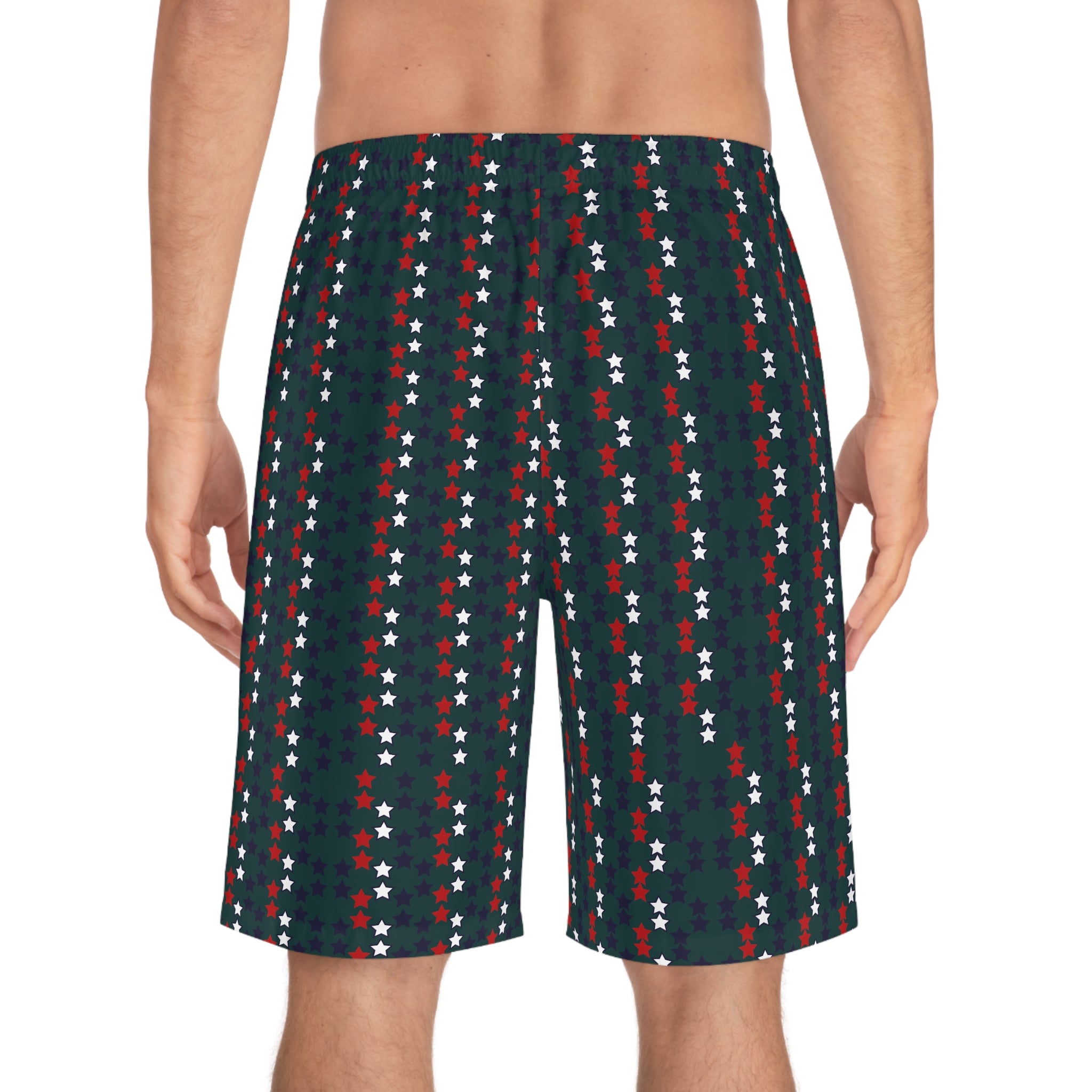 Bottle Green Star Print Men's Board Shorts (AOP)