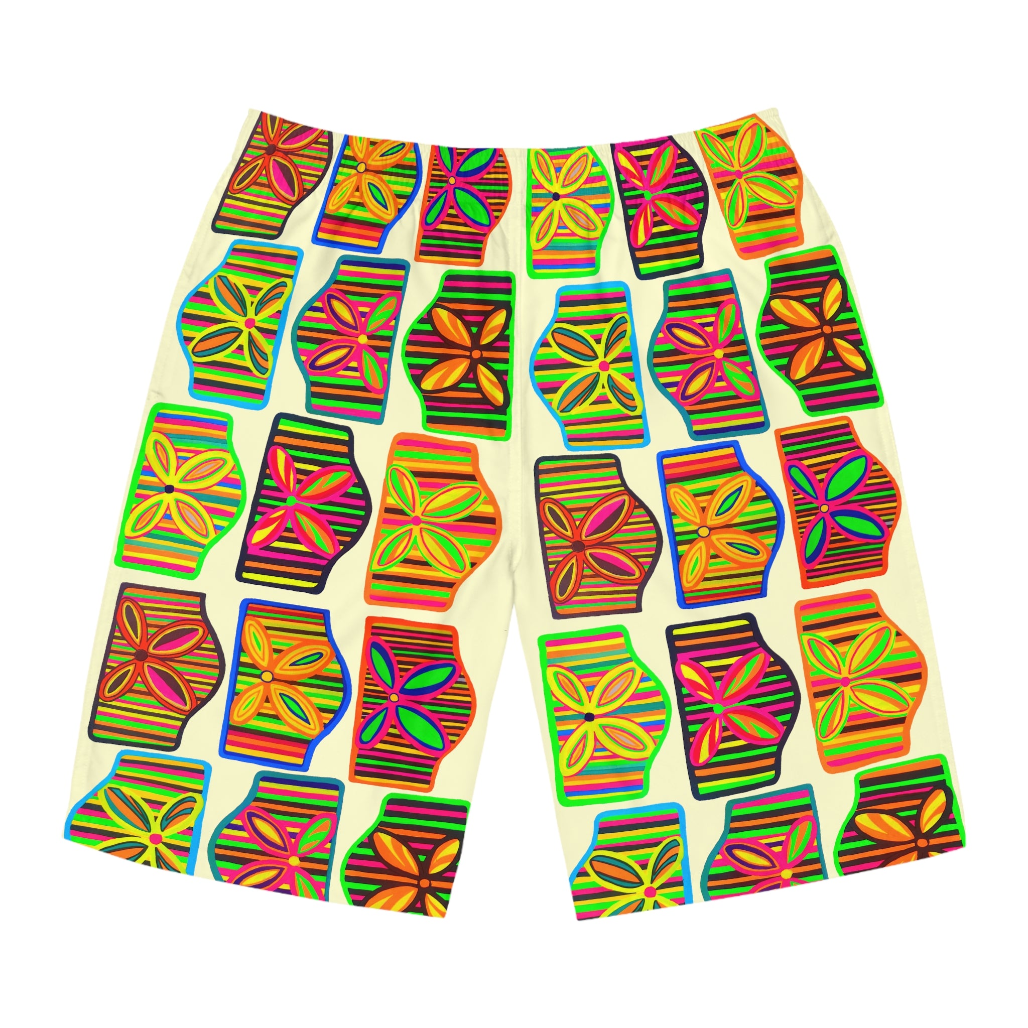 Cream Deco Print Men's Board Shorts (AOP)
