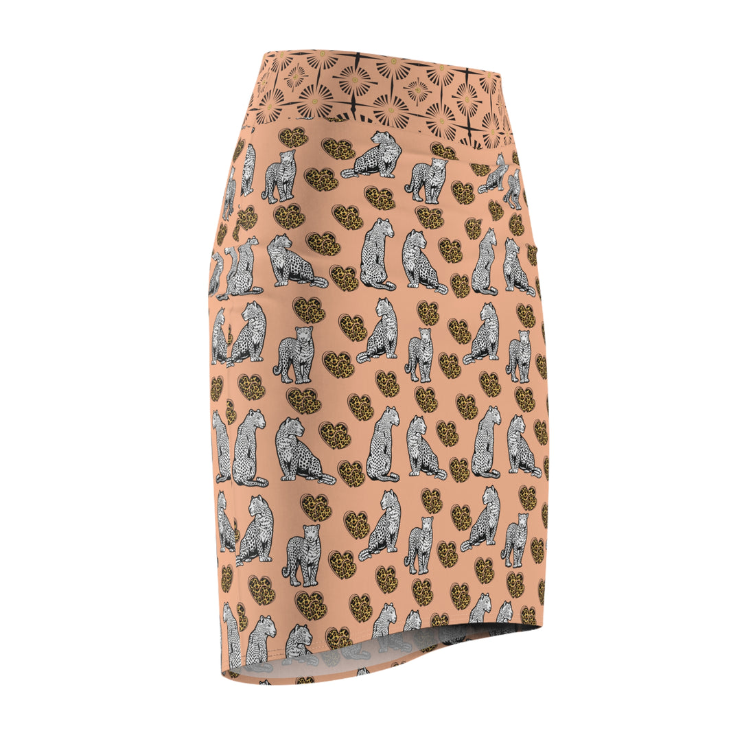 Peach Fuzz Cheetah Hearts Pencil Skirt