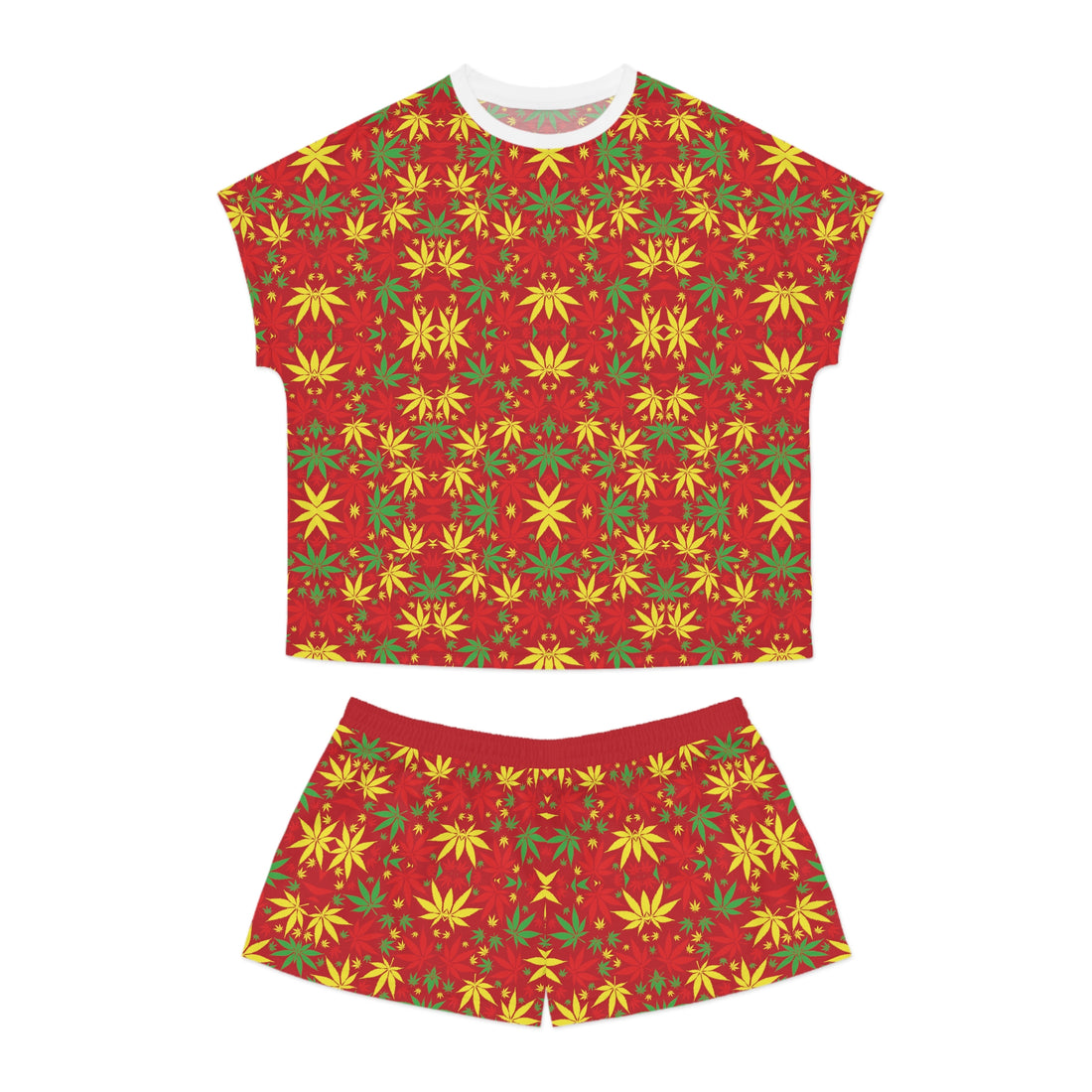 Red Tropical Rasta Toned Short Pajama Set (AOP)