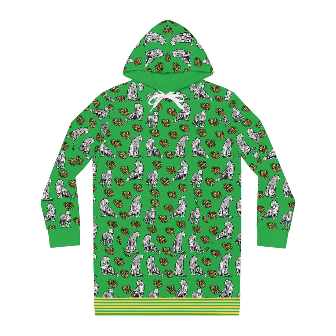 Lawn Green Cheetah Hearts Hoodie Dress (AOP)