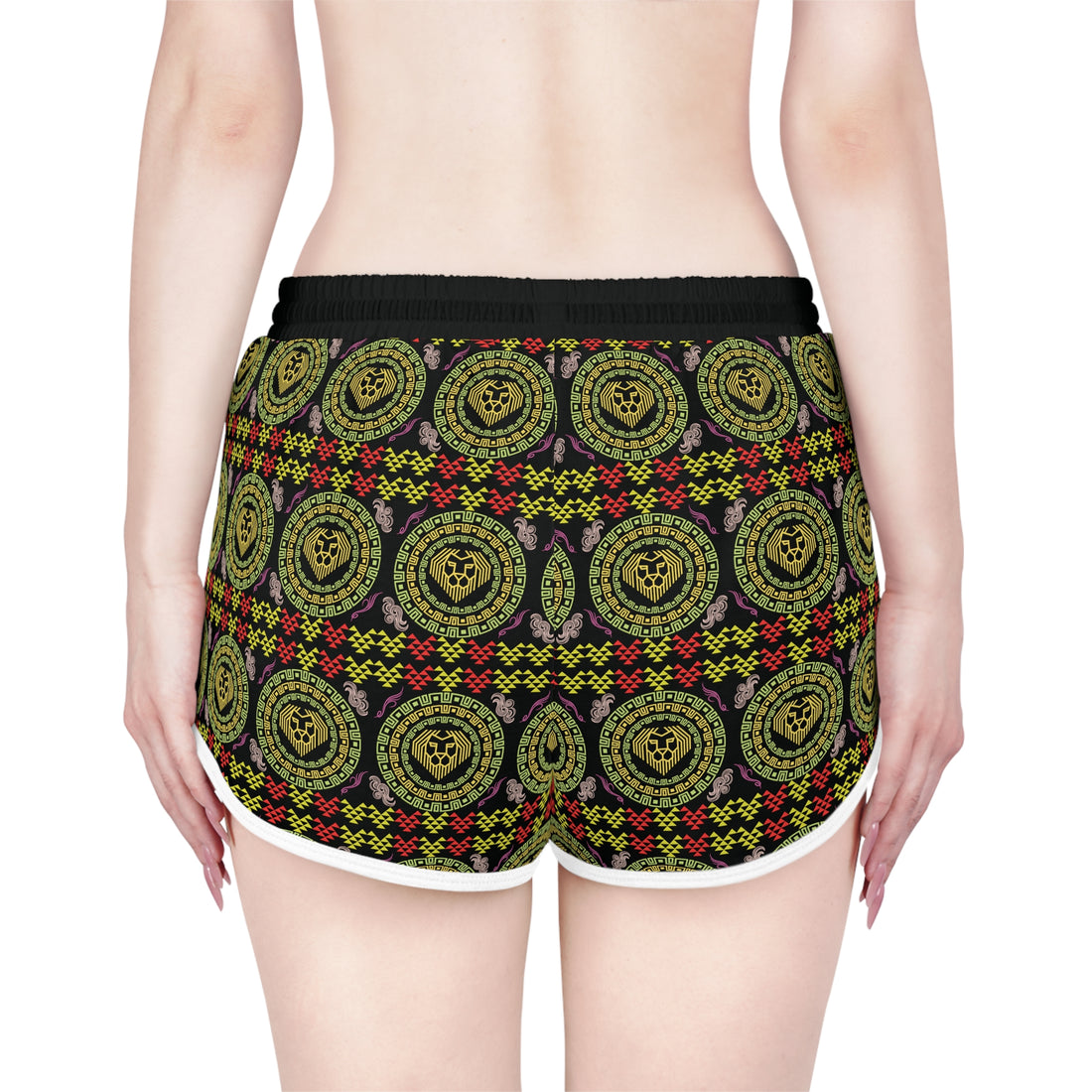 Black Geo Lion Head Relaxed Gym Shorts