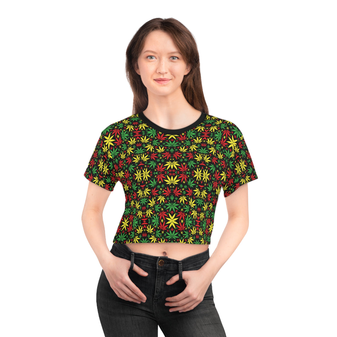 Black Tropical Rasta Toned AOP Crop Tee