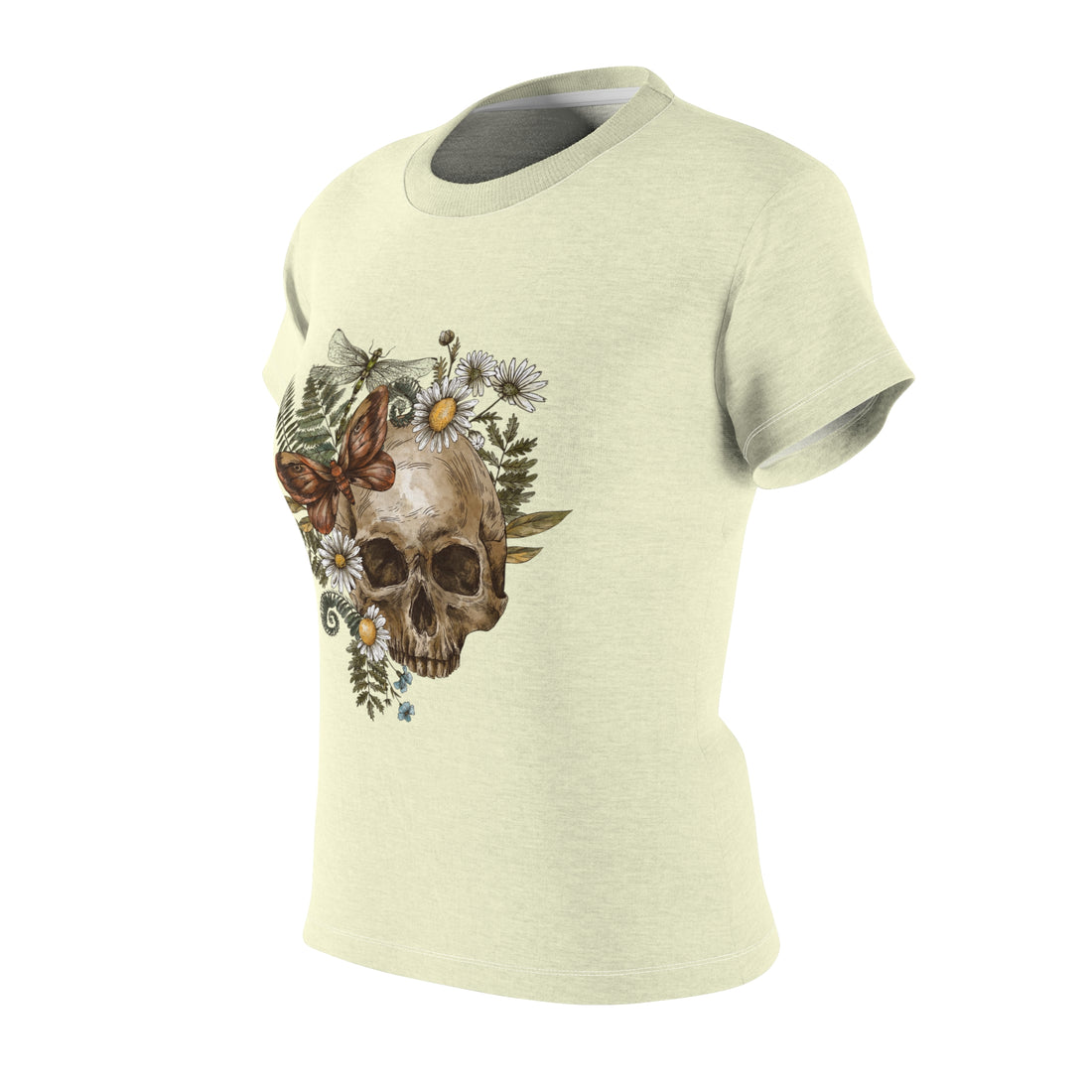 cream skull, floral & butterfly vintage print t-shirt for women