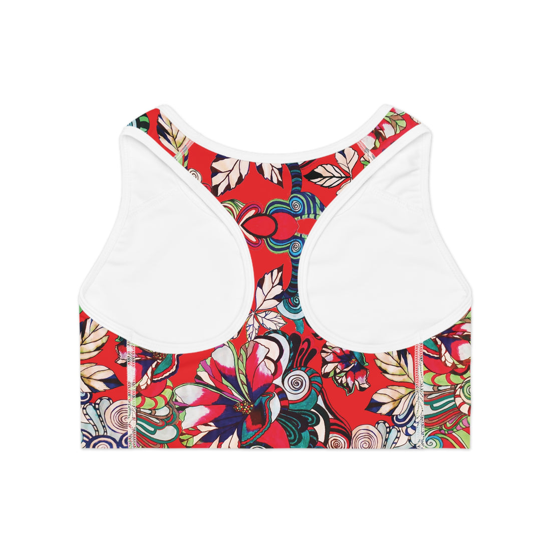 Red Graphic Floral Pop Racer Back (AOP) Sports Bra