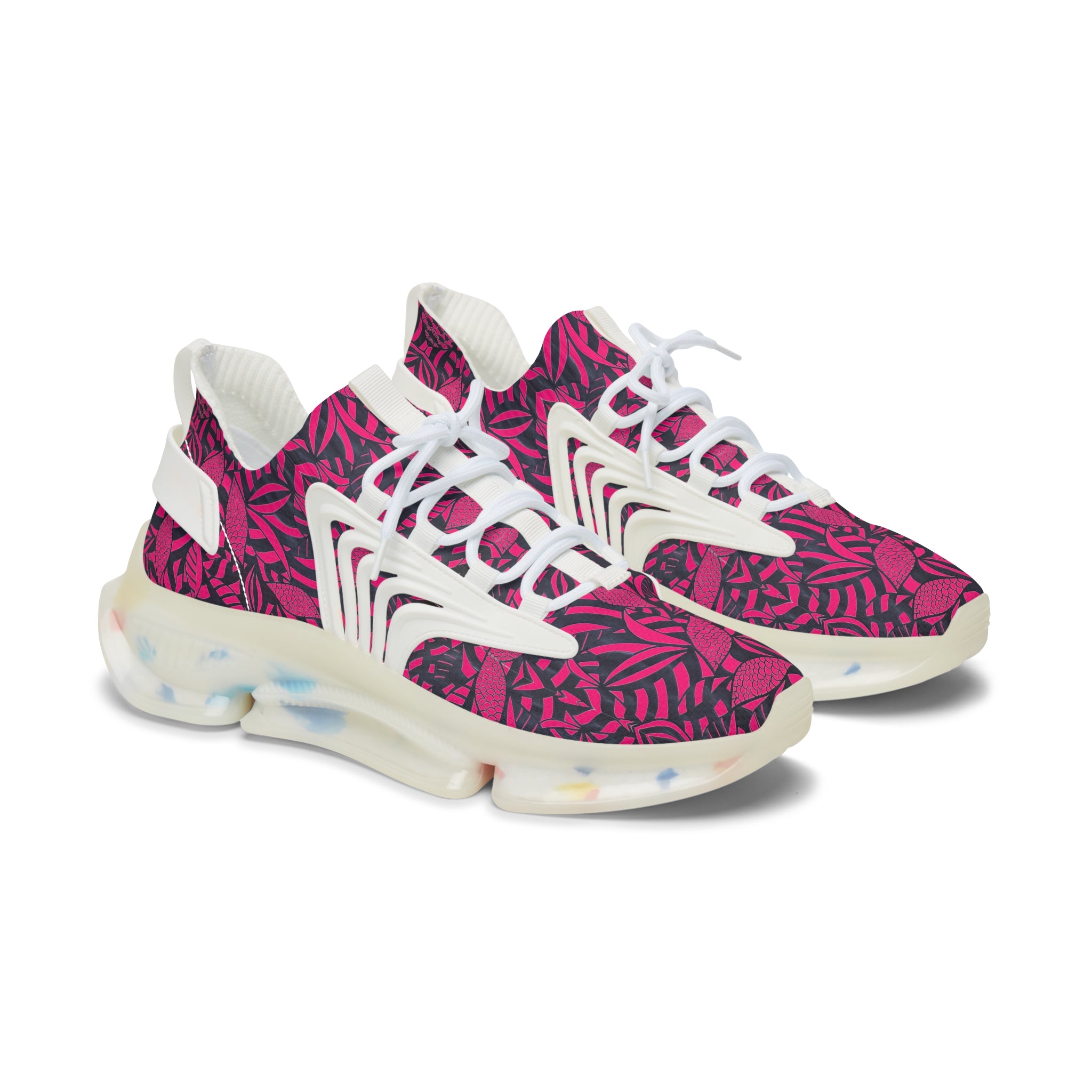 Hot Pink Tropical Minimalist OTT Women's Mesh Knit Sneakers